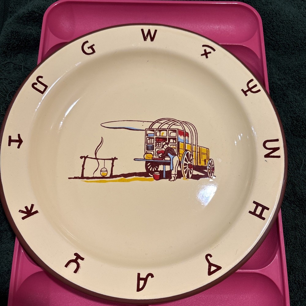 1950's Monterrey Western Ware ChuckWagon Cowboy Dinner Plate Enamelware