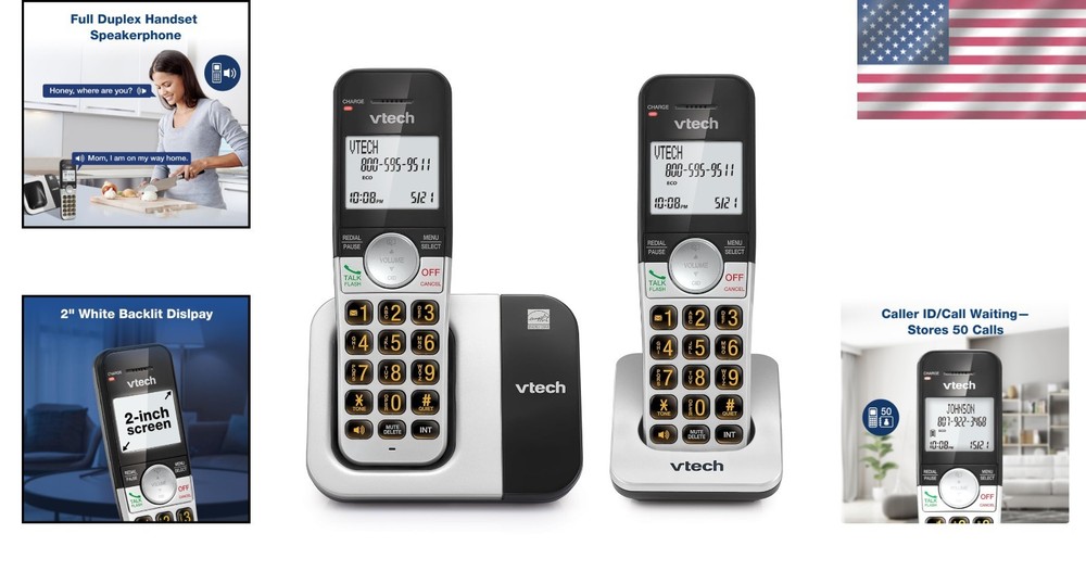 Simple Setup Cordless Phone, Big Buttons, 2 Handsets