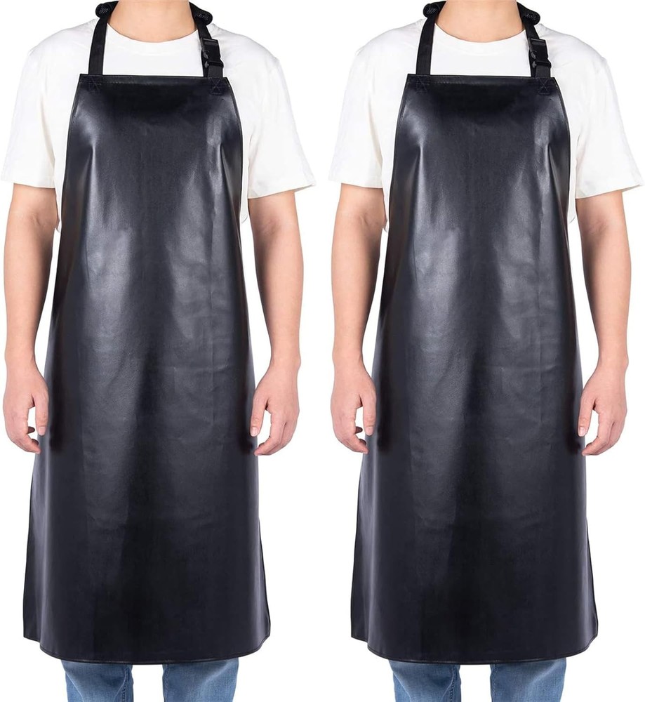 Homsolver 2 Pack Waterproof Rubber Vinyl Apron Black Aprons Without Pockets