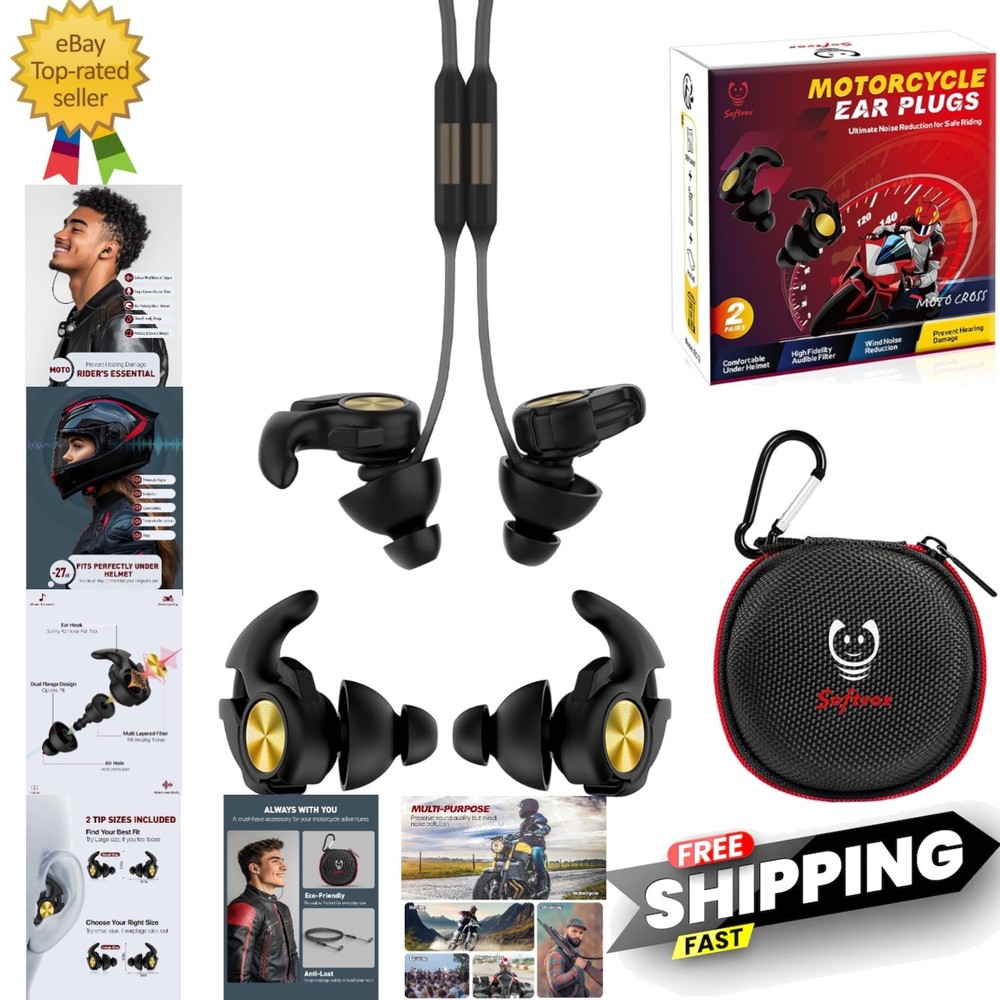 Motorcycle Ear Plugs with Lanyard, Wind Noise Reduction Keep Comms Clear & Co...