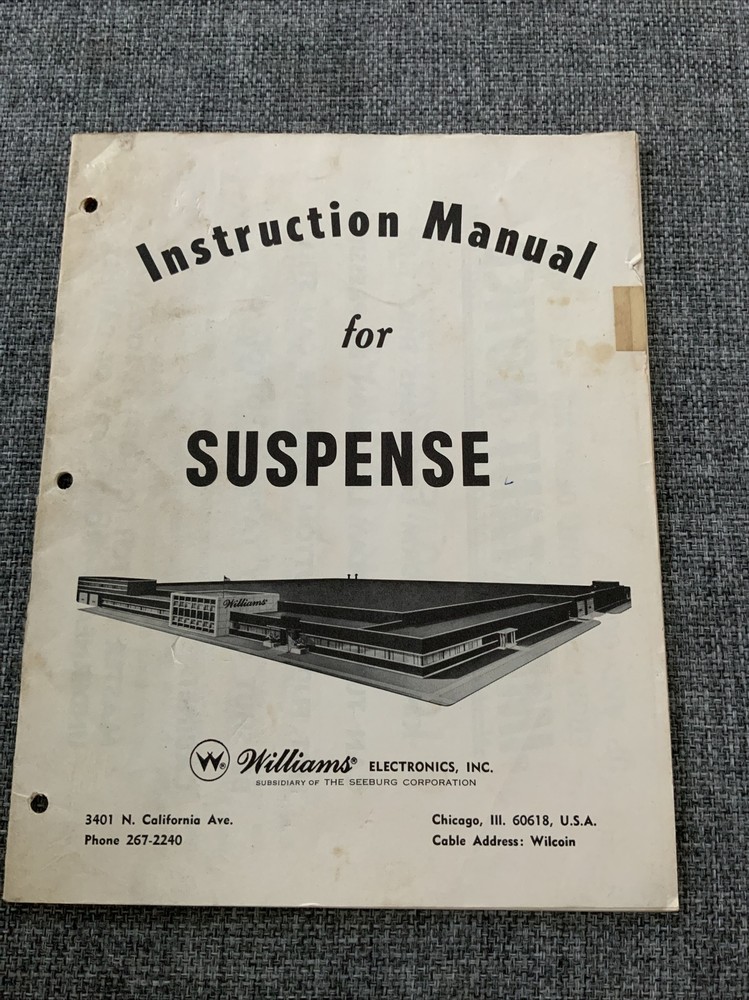 Williams  Suspense  Pinball Game Original Manual