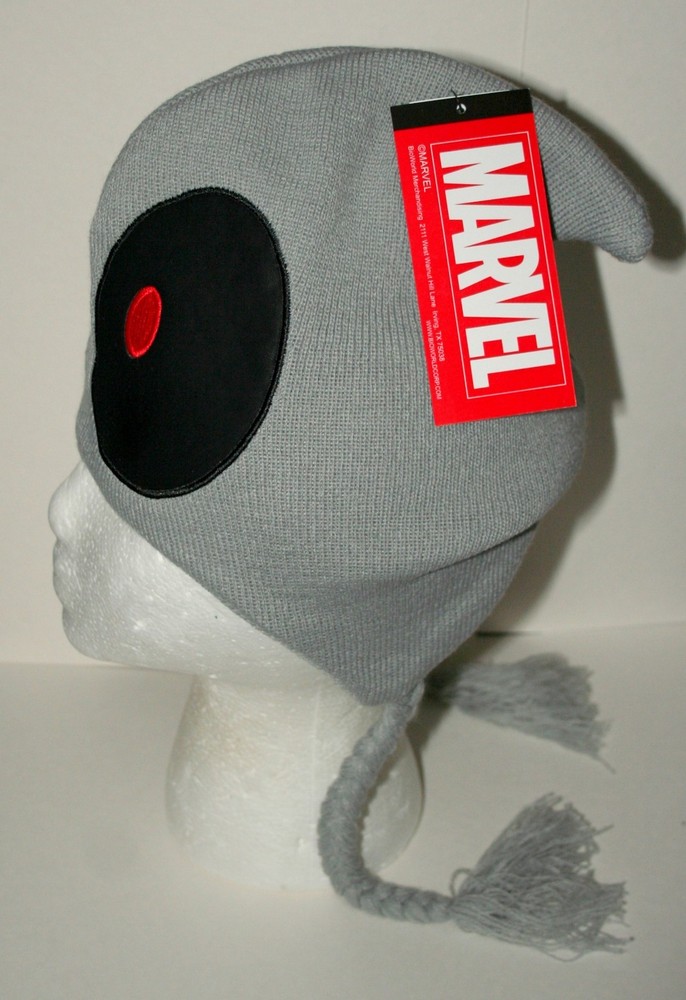 Marvel Comics Deadpool Bright Gray Laplander Winter Knit Cap Hat New OSFM