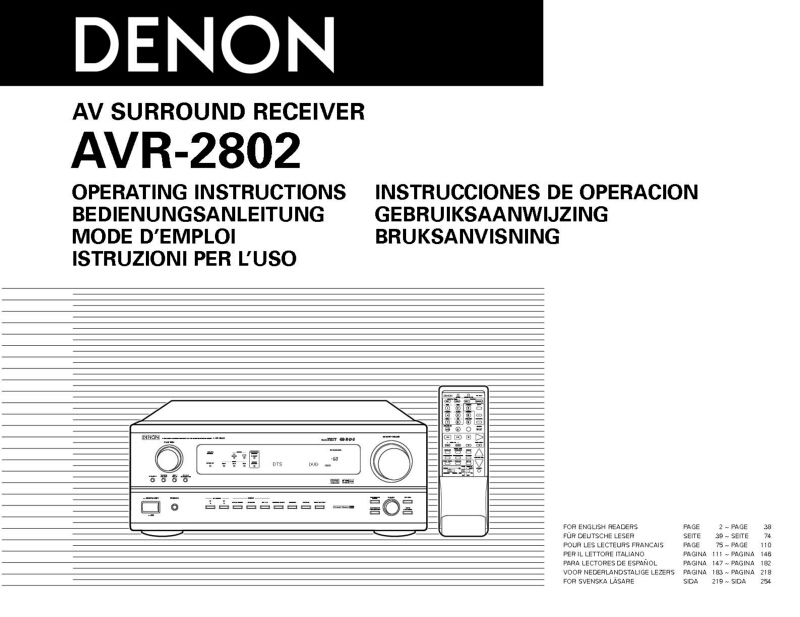 Denon AVR-2802 AV Receiver Owners Manual