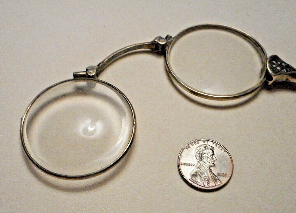 Antique Austrian .935 Silver Niello Decorated Long Handled Lorgnette