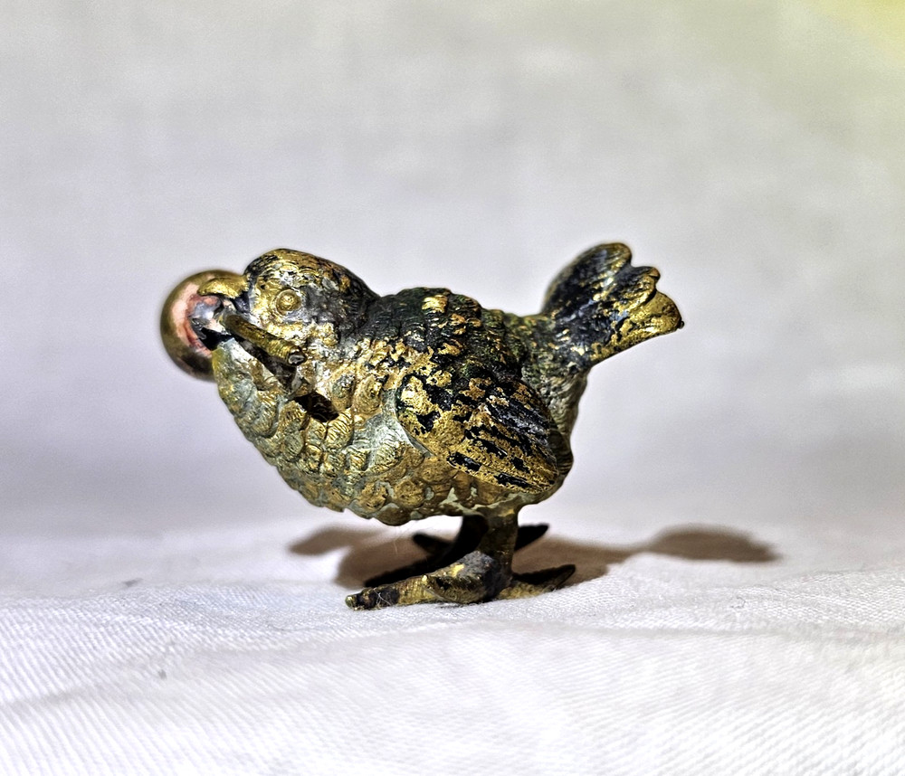 Vienna Bronze Bird Figurine with Cherry