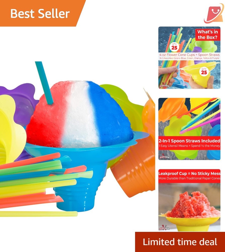 Reusable 4oz Flower Snow Cone Cups with Straws Leakproof Drip Catching
