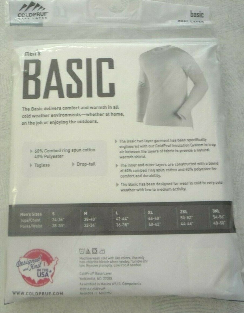 Coldpruf Basic Base Layer Long Sleeve Top, Thermal Underwear, Several Sizes Ava
