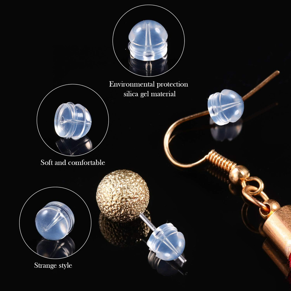 100 Pieces Clear Earring Backs Hamburger Shaped Safety Backs Secure Locking Sili