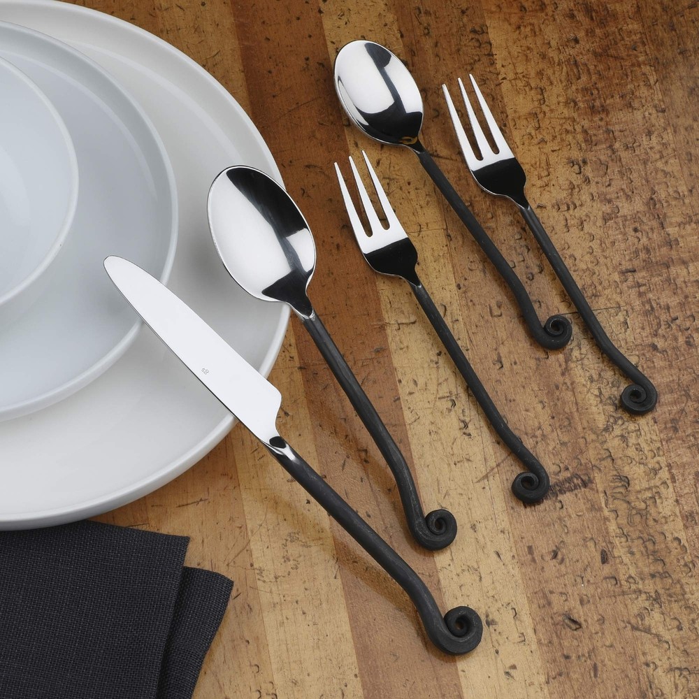 Gourmet Settings 20-Piece Flatware Treble Clef Collection Black Silverware Cu...