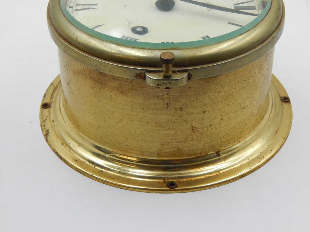 Vintage Schatz Key Wind Mechanical Ship's Clock 14400 w/ Solid Brass Case