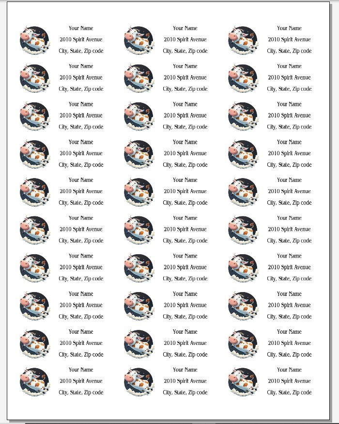 150 Cow Jumping over moon Mailing Return Address Labels Personalized