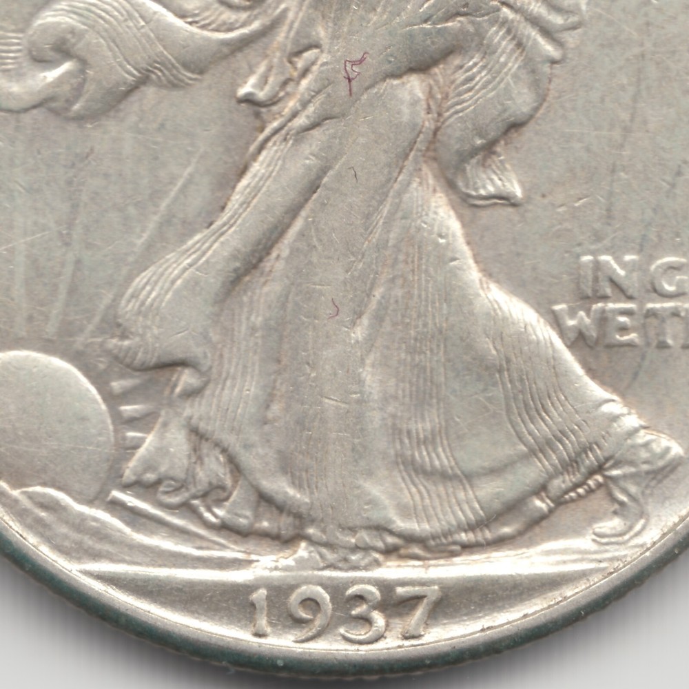 1937 D Walking Liberty Half Dollar, XF-AU