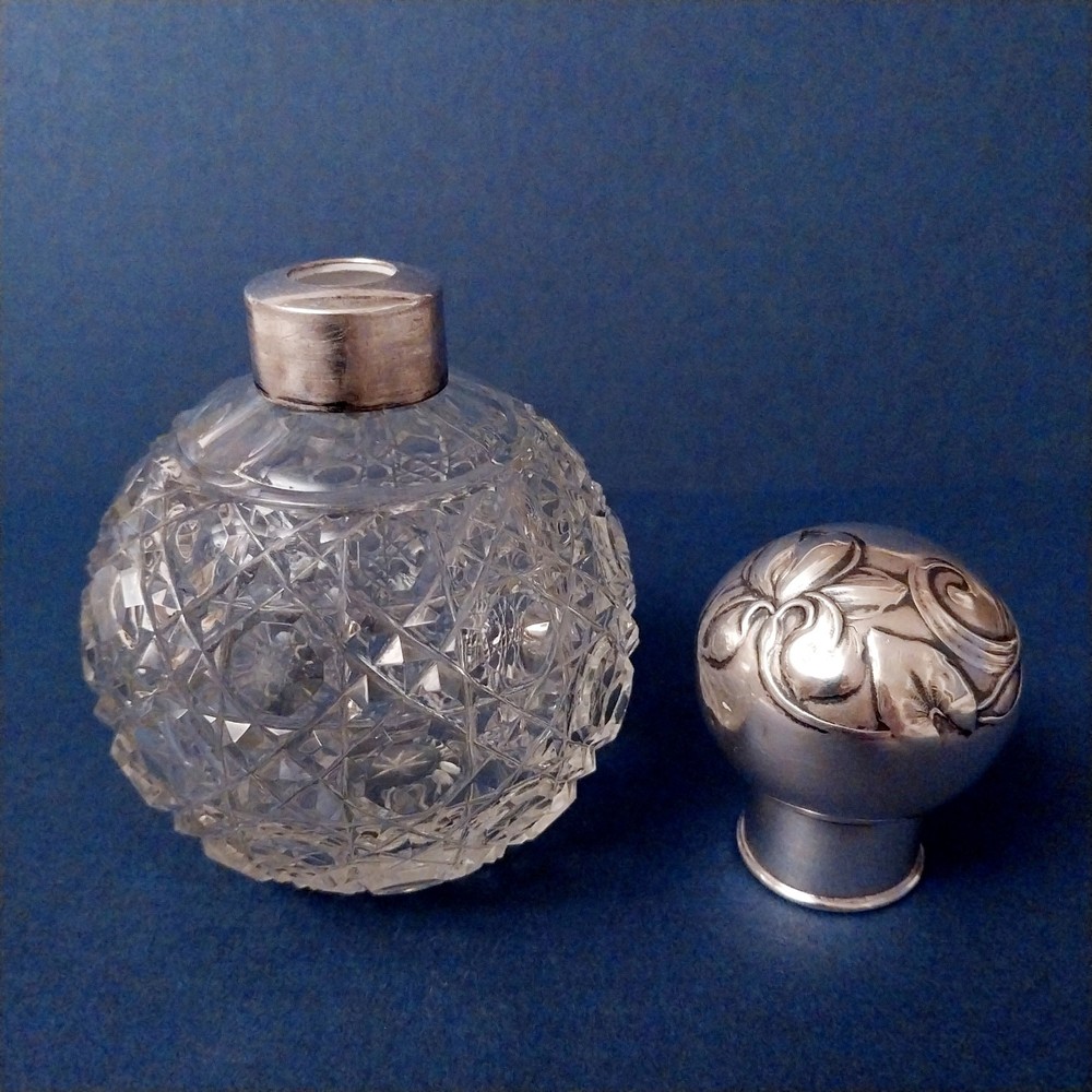 Silver Cap and Crystal Perfume Bottle 5"