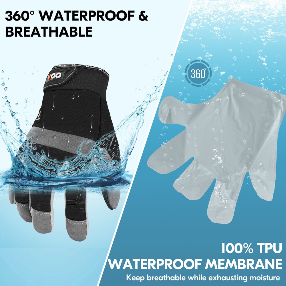 Vgo 1Pair 41℉ Lined Touchscreen Waterproof Winter Work Gloves (SL7584FLWP-BLA)