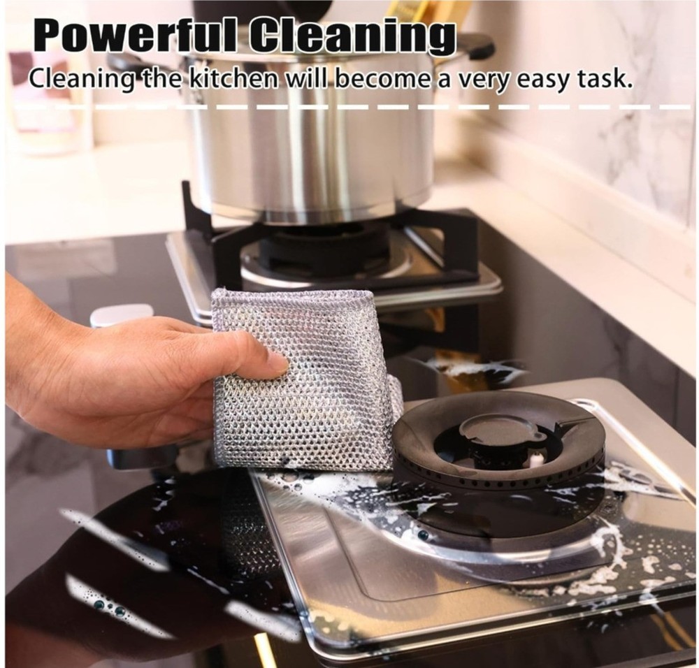 12pc Wire Dishcloth Non-Scratch Triple Layer Mesh Cleaning Rag Kitchen Scrubber.