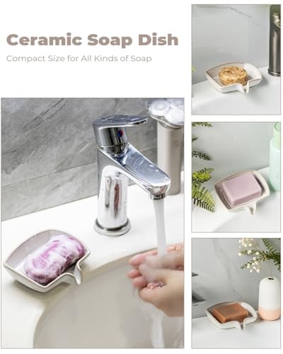 Soap Dishes, Ceramic Shower Soap Dish with Waterfall Rectangular Beige White