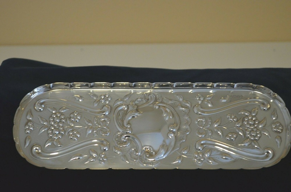 Carrs Solid Sterling Silver Pin Tray-Raised Victorian Design & Scalloped Sides