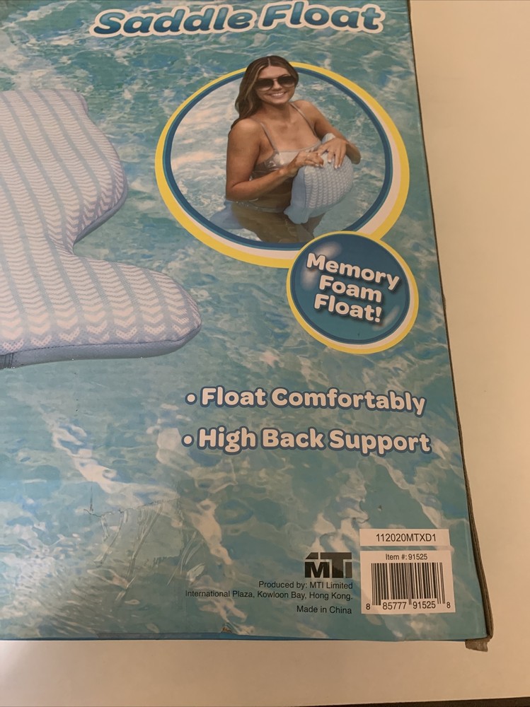Comfy Floats Saddle Pool Float with Memory Foam And Blue Chevron Pattern