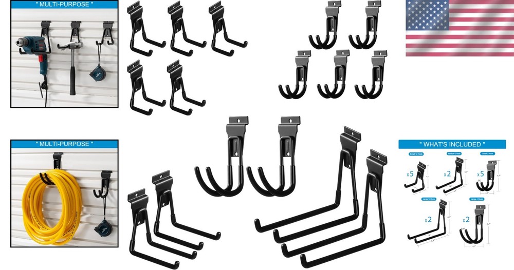 Durable 16-Piece Black Slatwall Hook Assortment for Optimal Storage Solutions