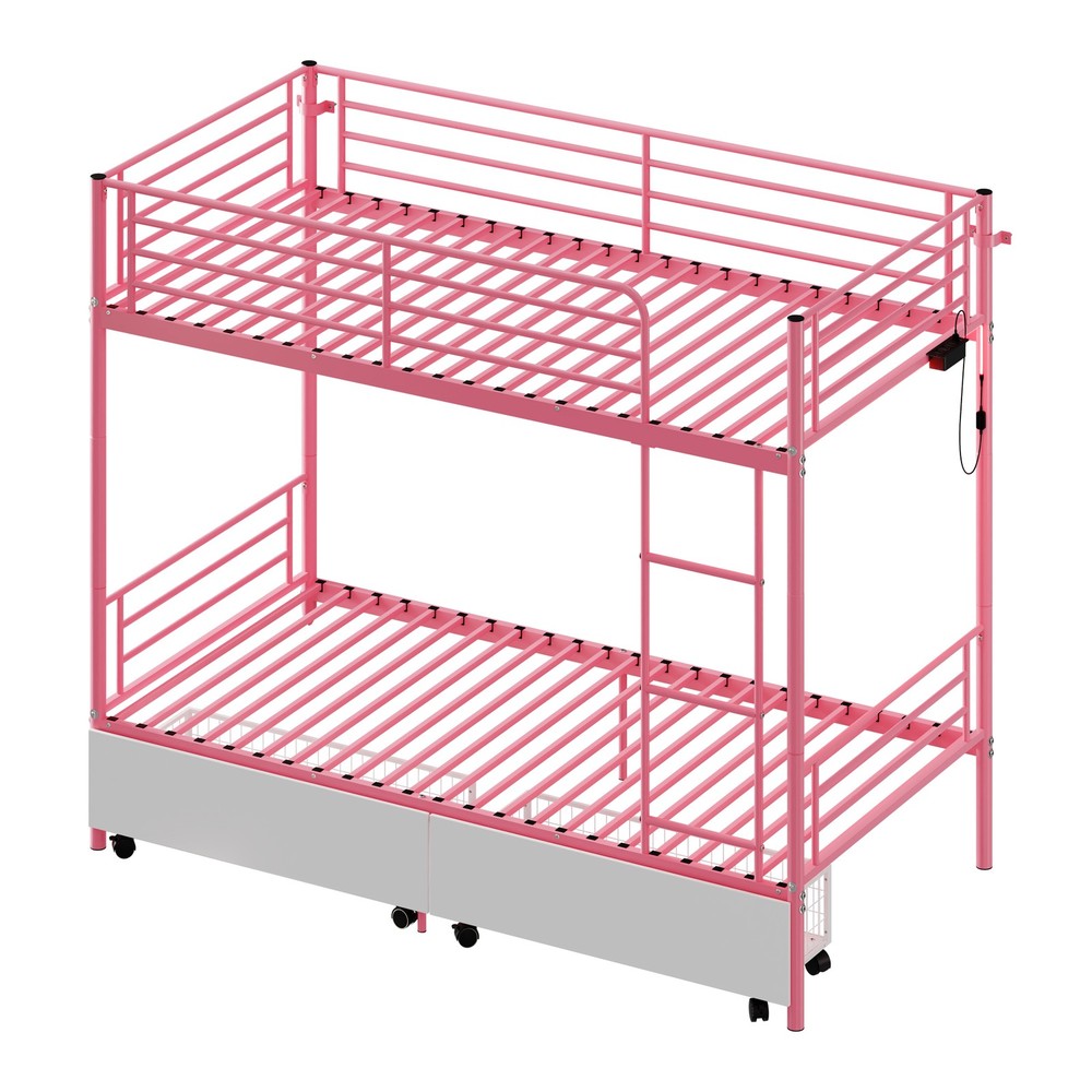 Bunk Bed with USB Charging Station, Able to Split, Metal Bunk Bed, Storage Spa