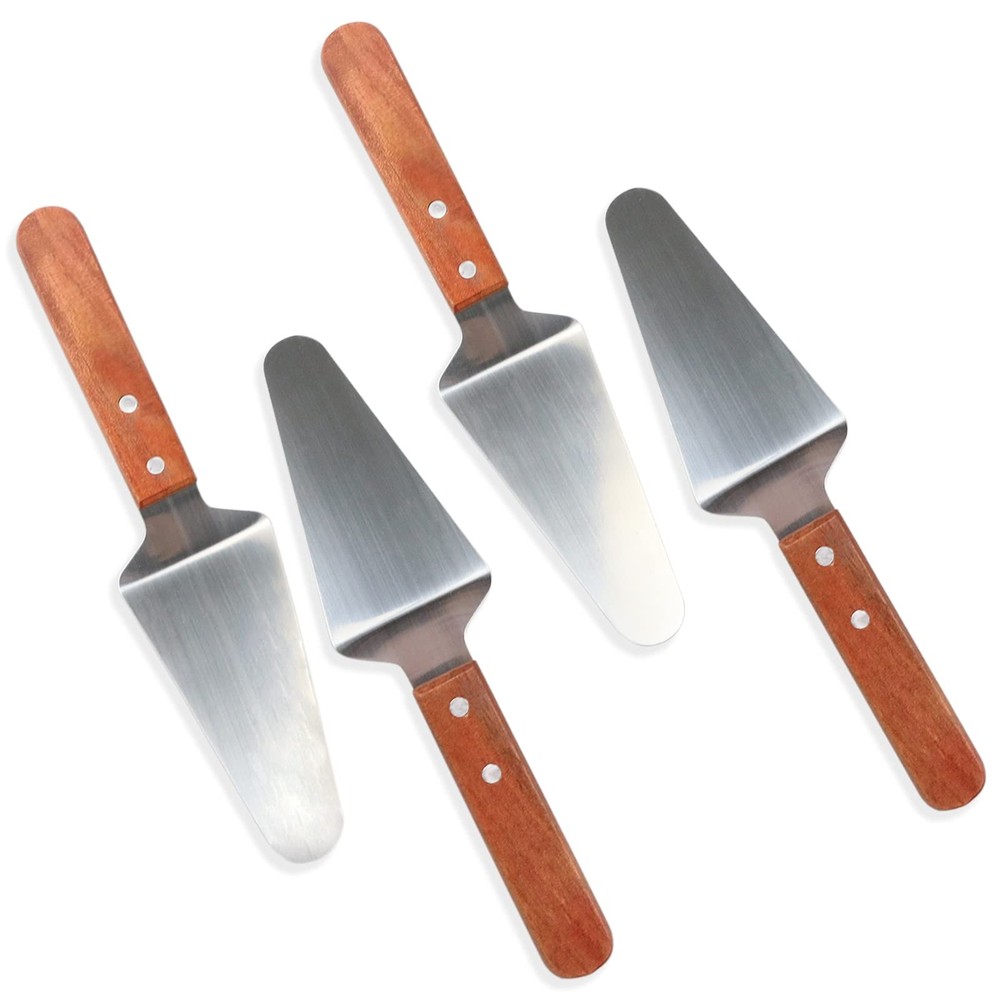 4 Pcs Stainless Steel Pizza Servers with Wooden Handle, Triangular Spade Pie ...