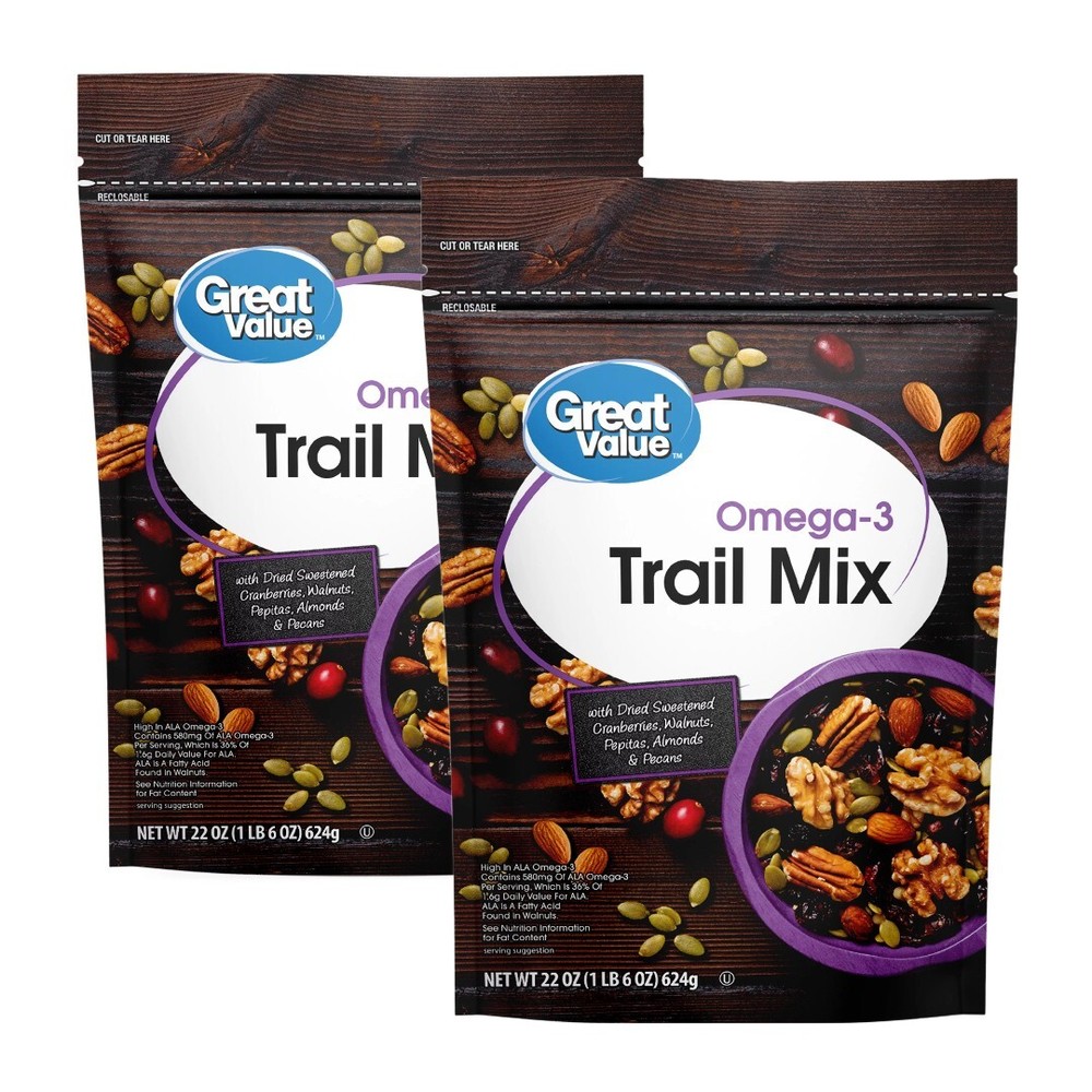 Great Value Omega3 Trail Mix, 22 Oz (Pack of 2)