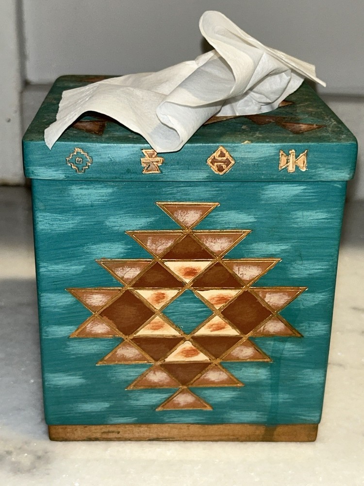 MESA NATIVE AMERICAN TISSUE BOX COVER  CERAMIC COLORFUL