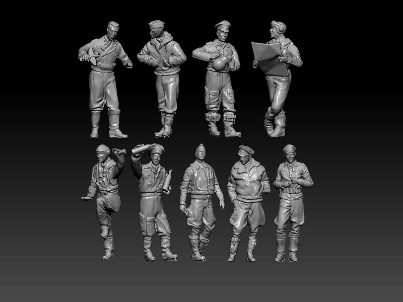 1/72 WW II Germany "Aviation industry technician" 9 man group model (3D printed)