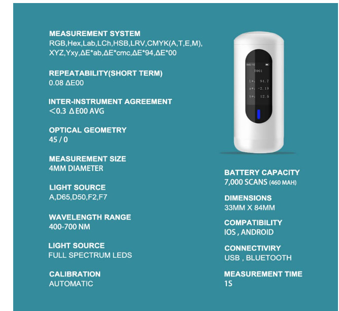 Digital Precise Colorimeter,Protable Color Difference Measuring Tool, Color S...