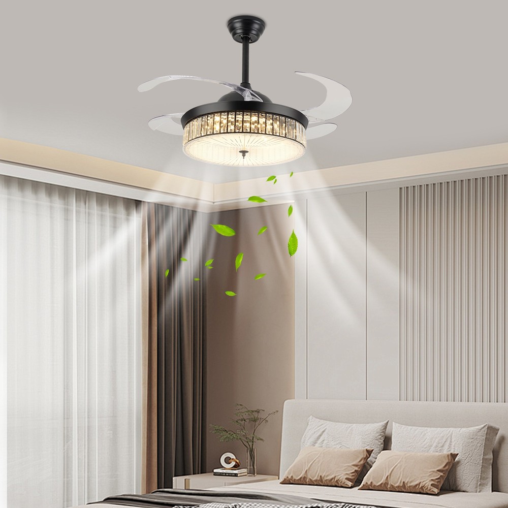 42 Inch Retractable LED Ceiling Fan Light with Remote Control and Timer
