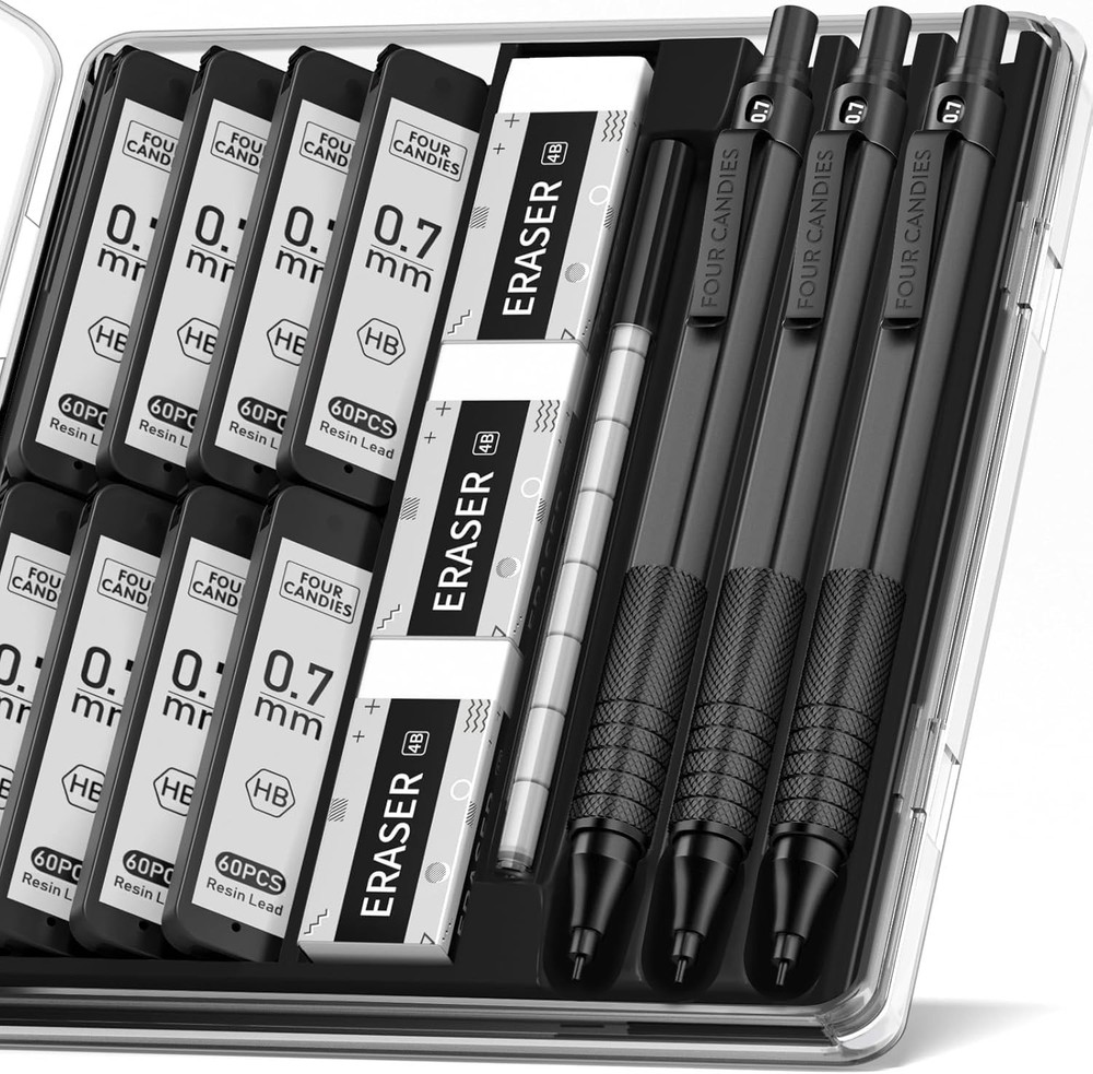 Mechanical Graphite Pencil Set, Bla Metal Pencils with