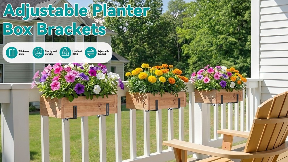 Adjustable Planter Box Brackets,Enhanced Bottom Support,Universal Outdoor Hangin