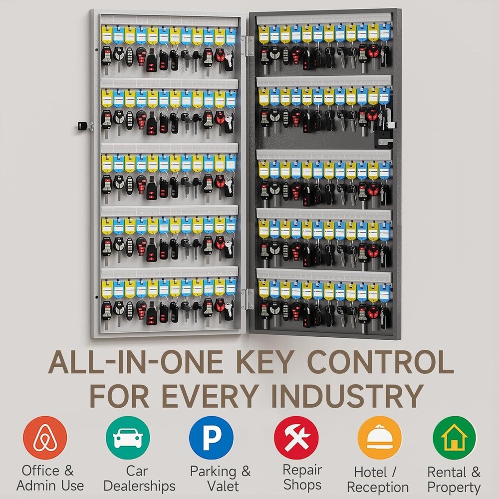 192 Key Lock Box Wall Mount Smart Key Cabinet One Time Password/Fixed Code/Blu..