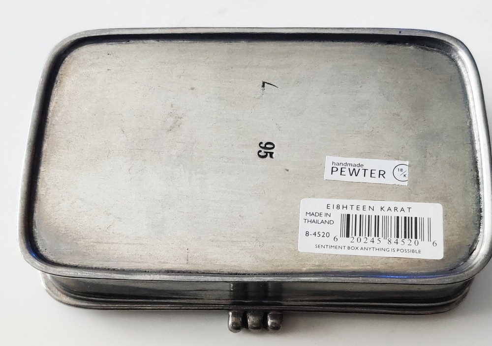 'anything is possible Pewter Keepsake Box Handmade In Thailand