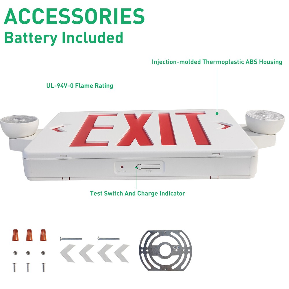 Red LED Exit Sign & Emergency Light – Dual LED Lamp UL-94 Fire Resistance light