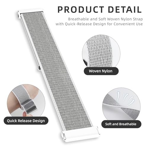22mm Smart Watch Strap Precision Nylon Material, Quick Grayish White