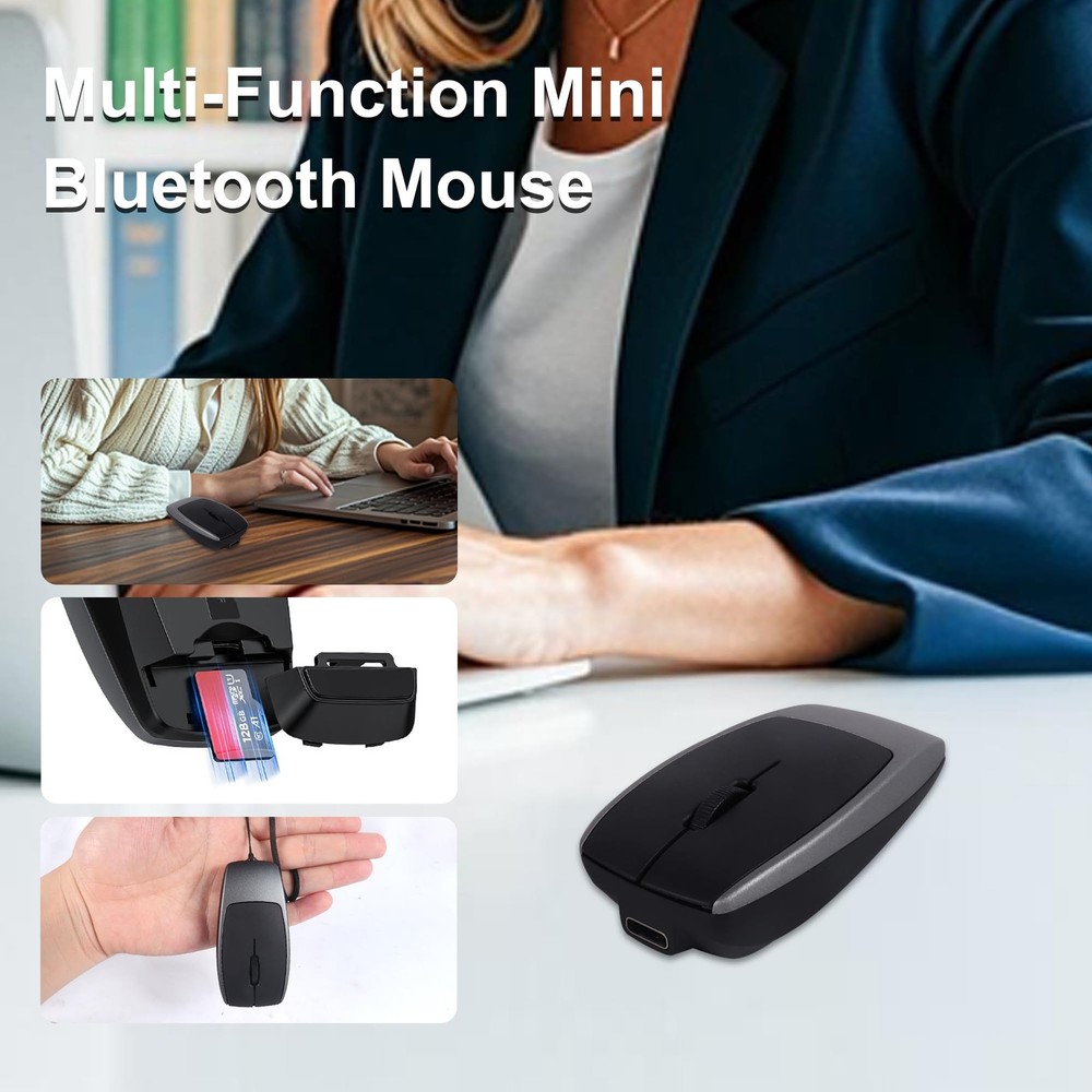 Bluetooth Mouse Rechargeable Portable Mini Computer Mice TF Card Reader Grey