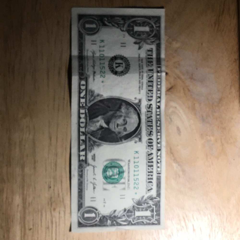 Fancy Error $1 Bill Star Note w/Offset Print