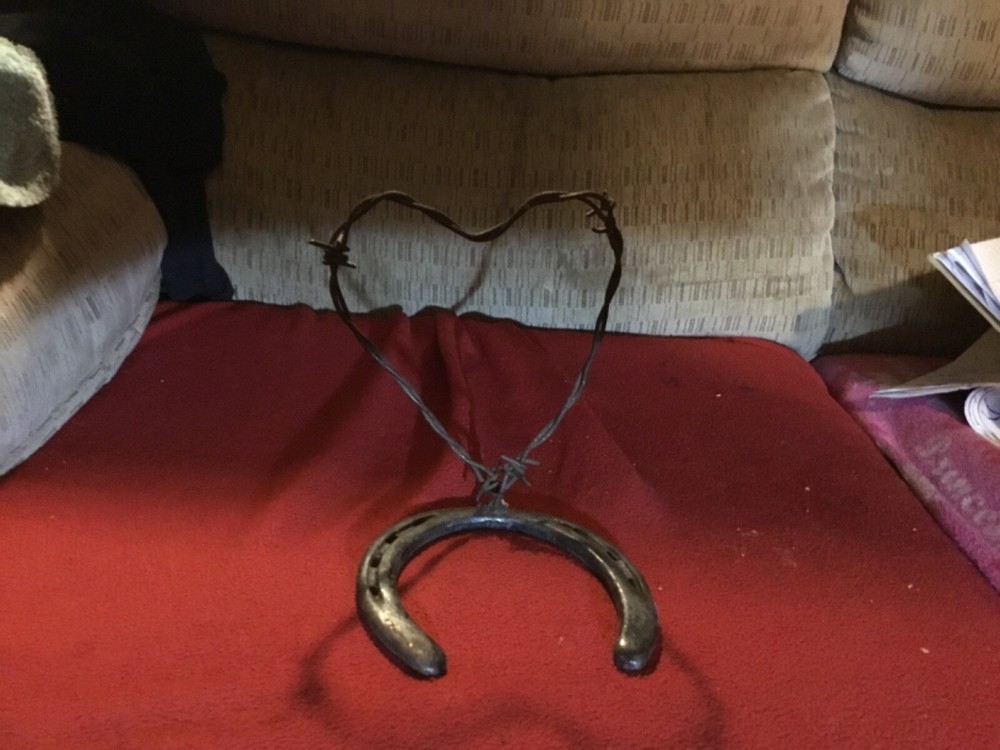 3 Wall Art  Iron Horseshoe - With bared wire heart