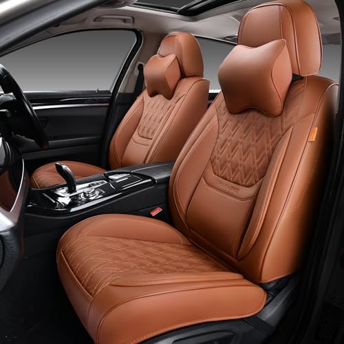 Car Seat Covers Front Pair, Breathable Front Pair (with Headrests) Brown