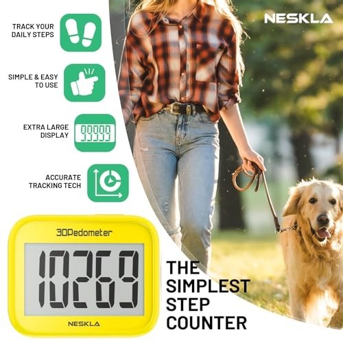 3D Step Counter Pedometer with Large Display, Clip Lanyard, Accurate Tracker for