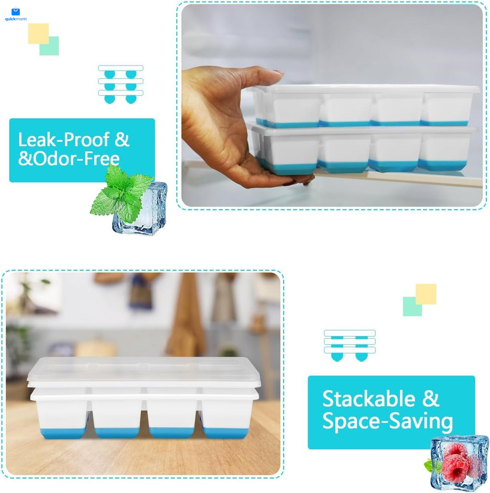 Large Ice Cube Trays 2 Pack, Silicone Easy-Release and Large, Blue White