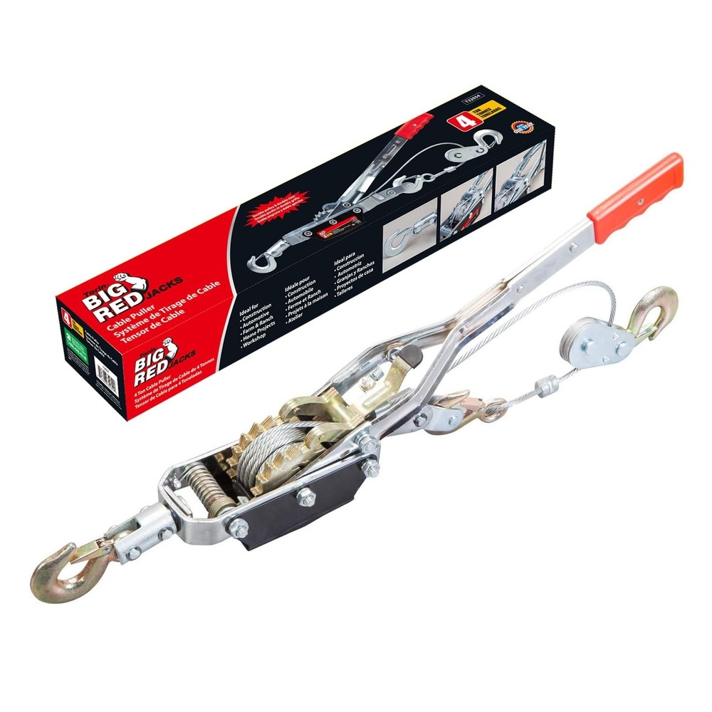 Heavy Duty 4 Ton Come Along Winch - Dual Gear Power Puller Tool, 12ft Cable & 3