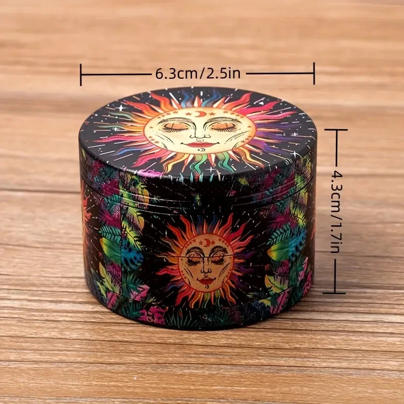 Creative Pattern Sun & Moon Herb Grinder, 2.5 inch, 4-Piece, Storage & Scraper