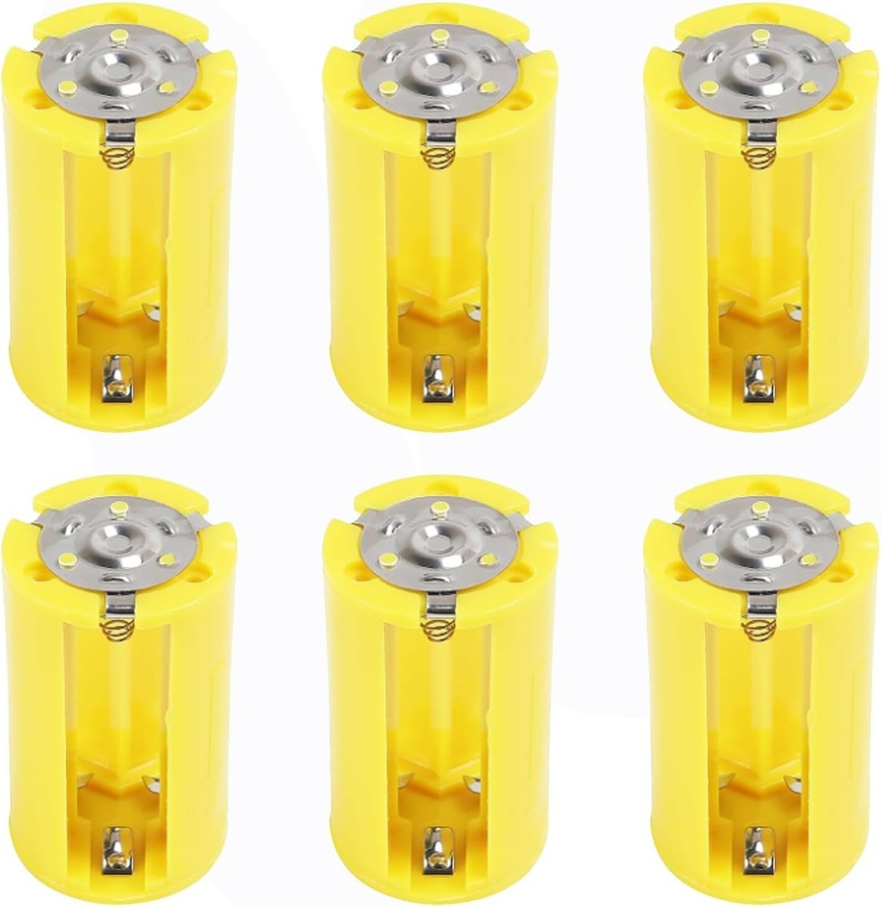 Effortless AA to D Battery Conversion - 6 Pack Yellow Adapters, Rechargeable!