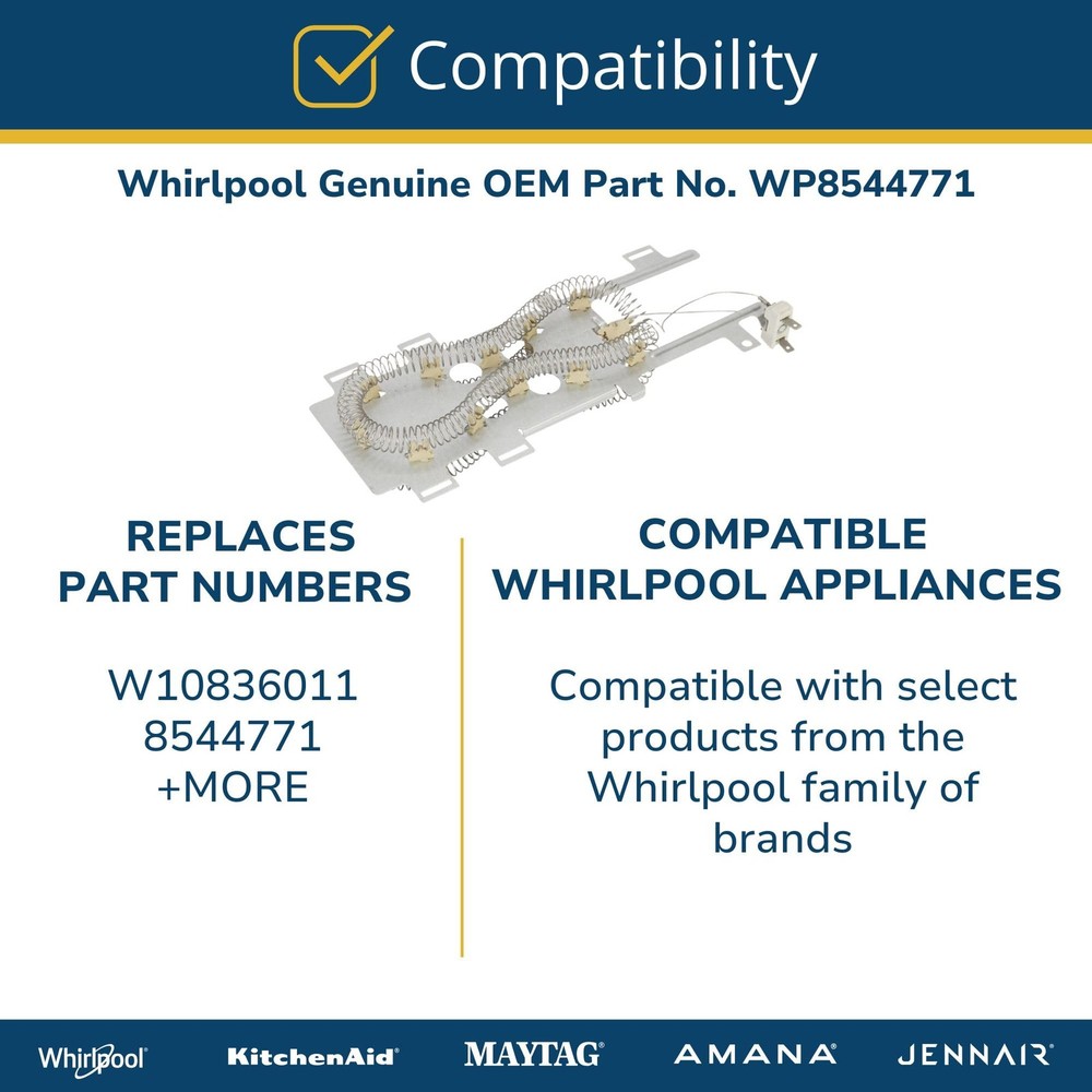 Whirlpool WP8544771 Genuine OEM Dryer Heating Element Assembly