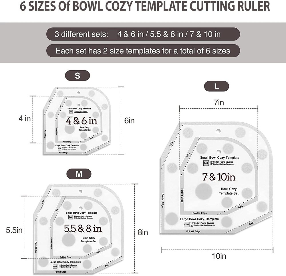 Bowl Cozy Template Set Sewing Patterns With Instructions And 40 Pins