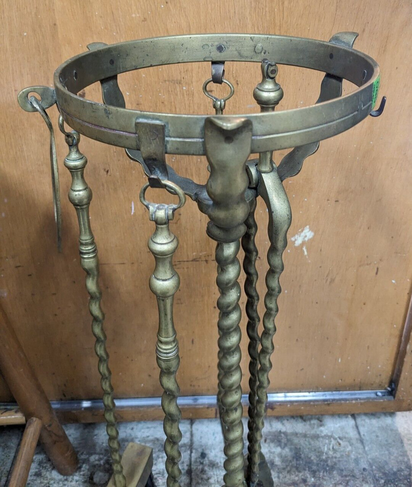 Vintage Brass Fireplace Tool Set Barley Twist