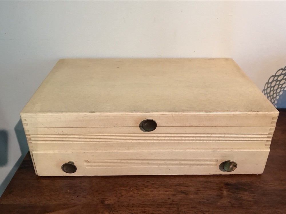 Mid century sterling silver case...Solid wood with elegant dovetail construction