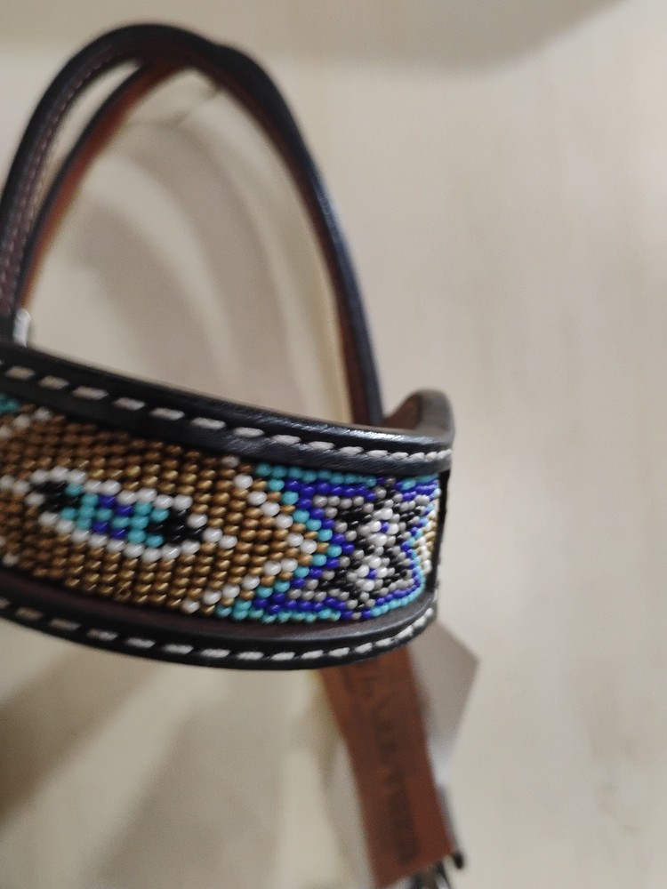 NWT Browband Headstall with Tooling and Inlaid Bead work